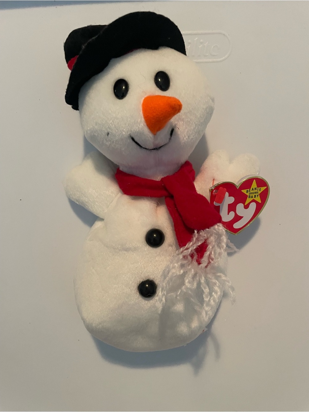 1996 TY Beanie Baby Snowman Plush - White with Red Scarf